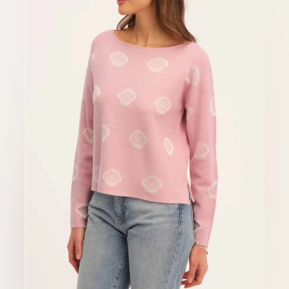 Philosophy Sea Shell Print Jacquard Sweater Pink Blush Women’s Size Medium Boho - Picture 8 of 9